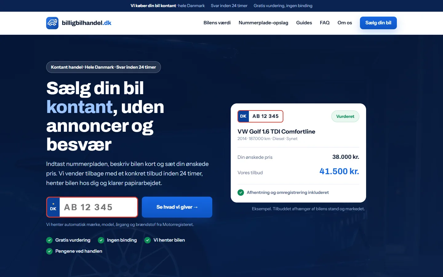 Forsiden af billigbilhandel.dk
