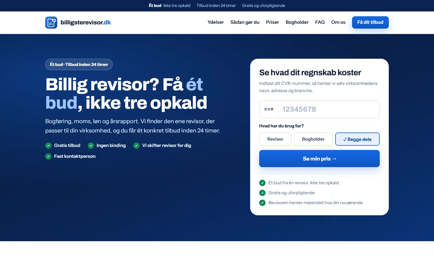Forsiden af billigsterevisor.dk