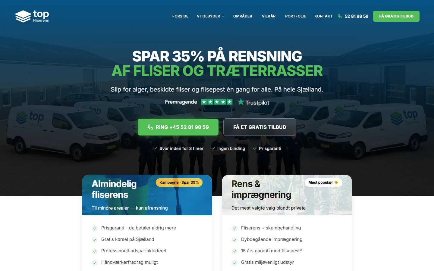 Forsiden af Top Fliserenss hjemmeside (topfliserens.dk)